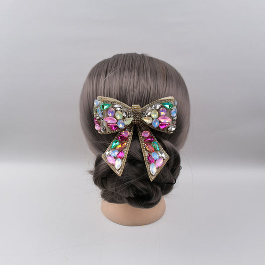 Embellished Multi-Coloured Stone Hair Bow Clip – Designed for Statement Styling