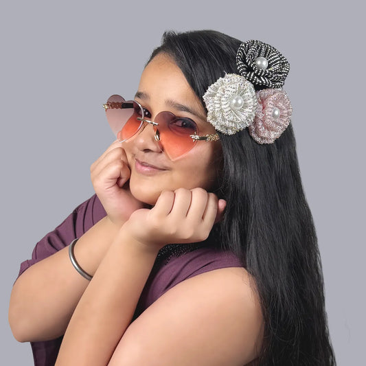 Hand-Embellished Floral Rhinestone Hair Clip with Pearl Center – Georgette Base