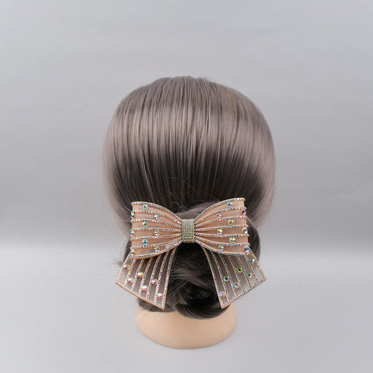 Embellished Small Hair Bow – Rhinestone Stiff Tissue Net Clip