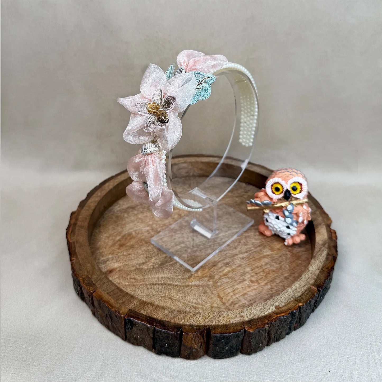 Handmade Fascinator Hairband – Pearl Base with Floral Embellishments
