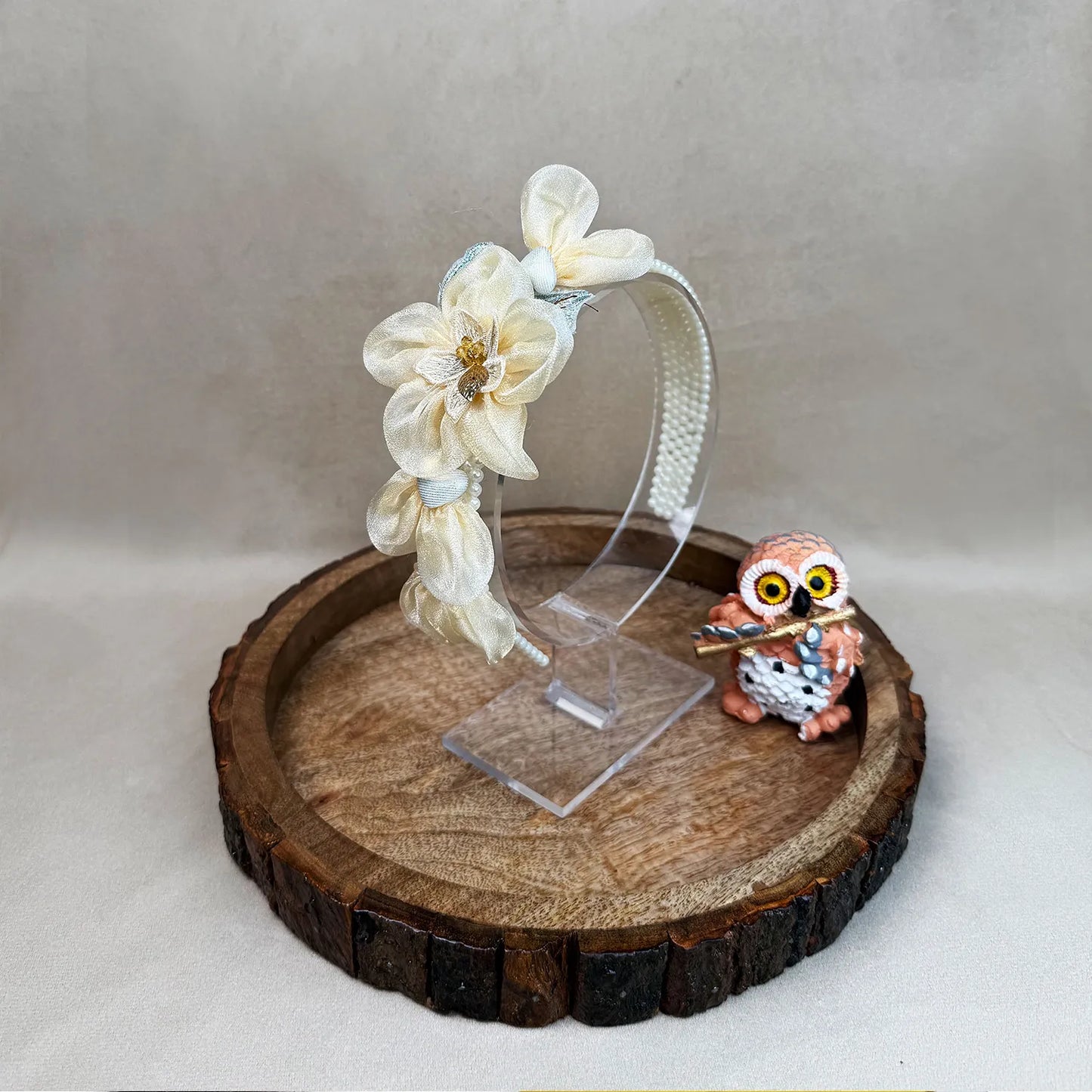 Handmade Fascinator Hairband – Pearl Base with Floral Embellishments