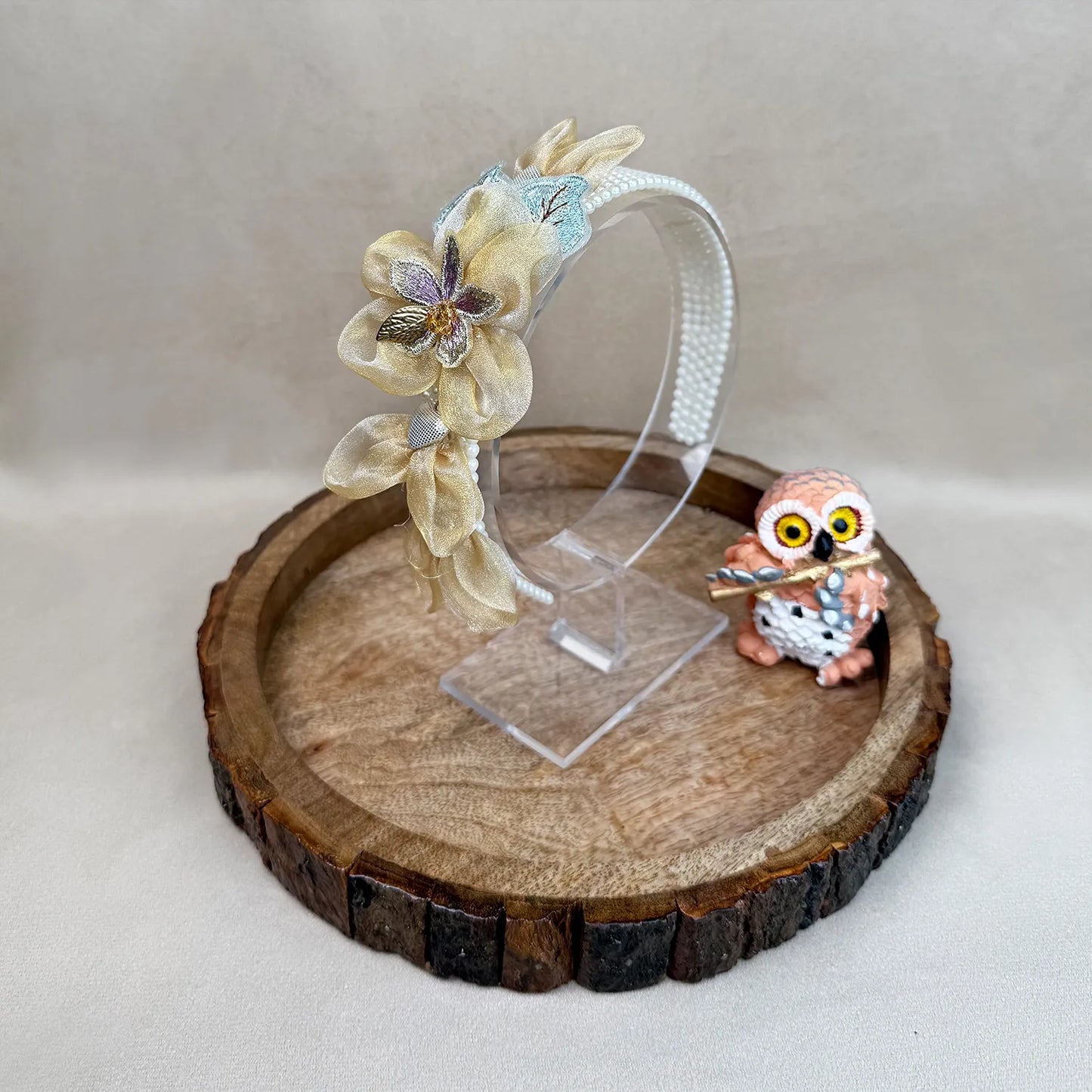 Handmade Fascinator Hairband – Pearl Base with Floral Embellishments