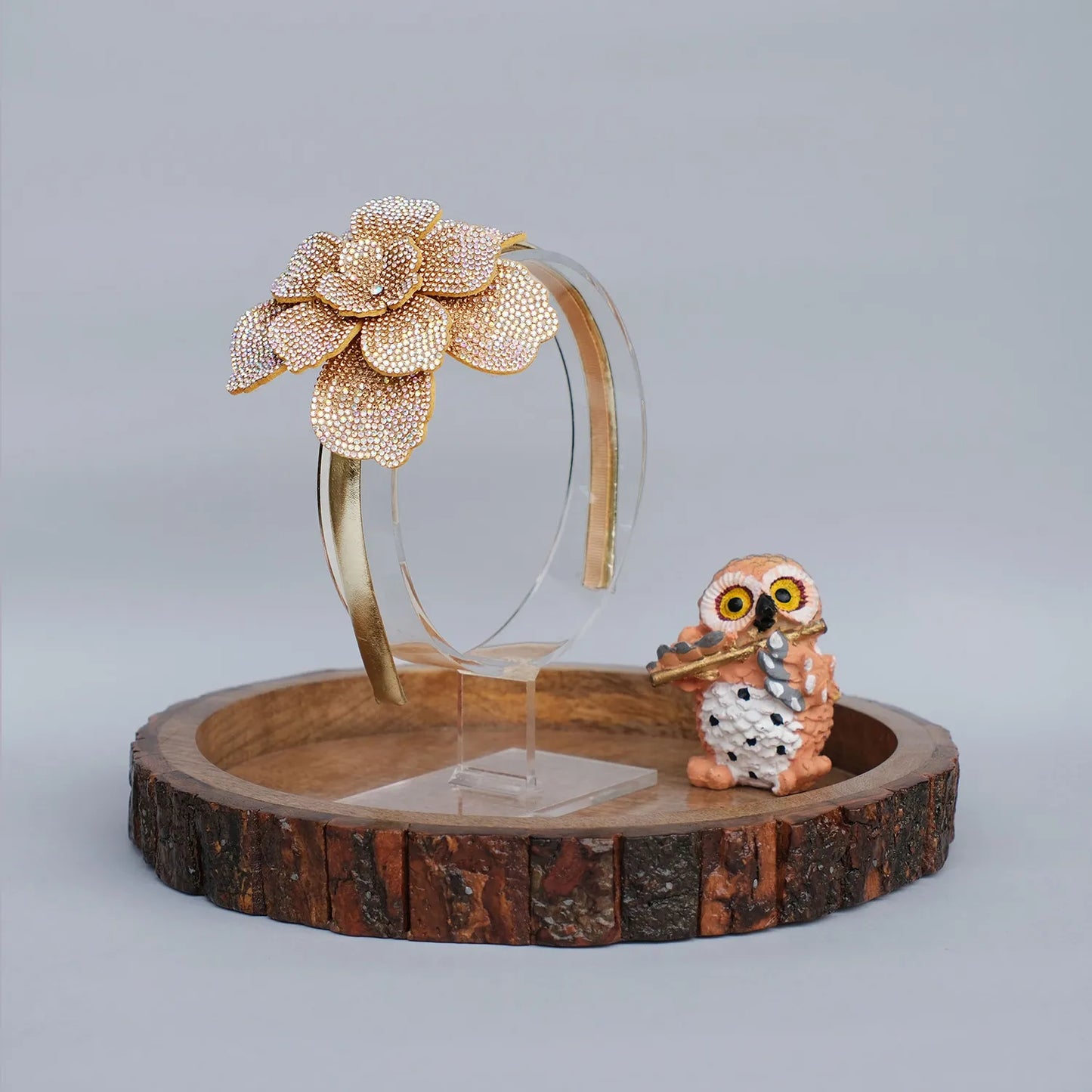 Handmade Embellished Flower Hairband – Golden Rhinestone Finish