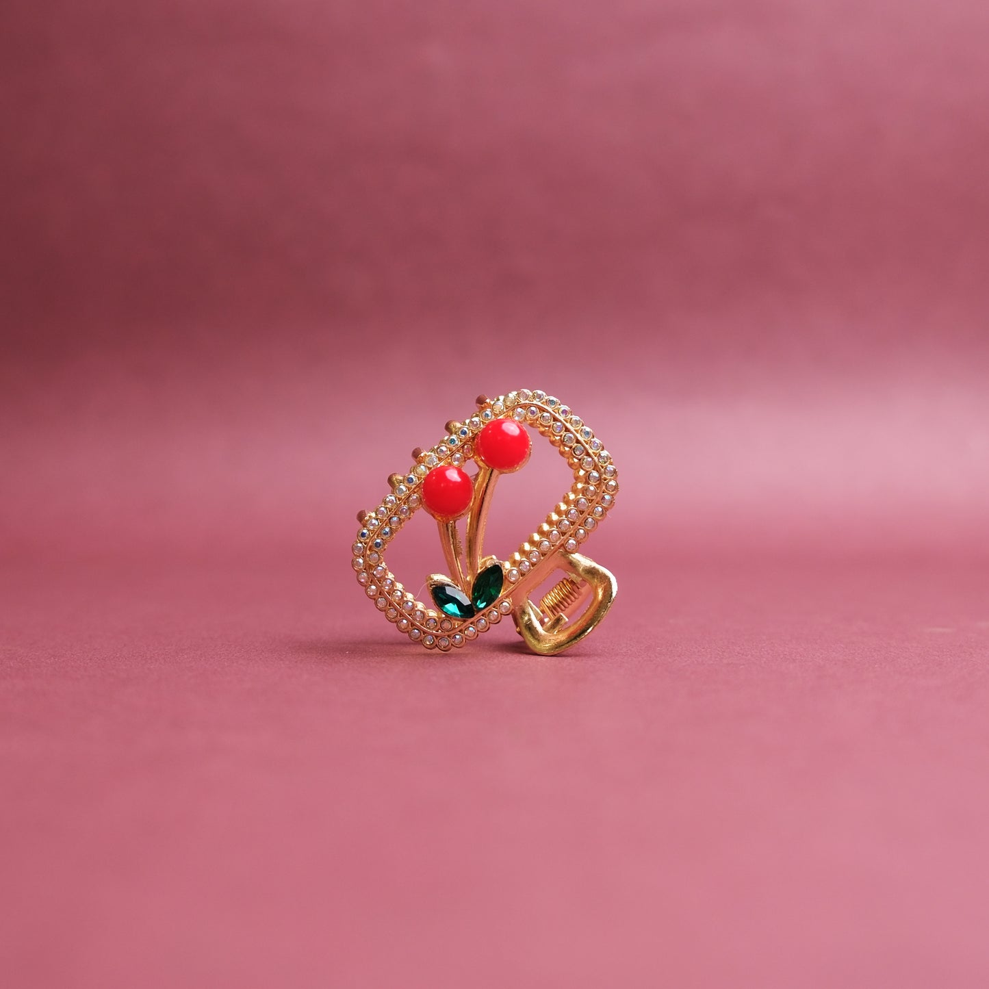 Golden Small Metal Hair Claw Clip – Cherry Stone & Crystal Accents, Combo Deal
