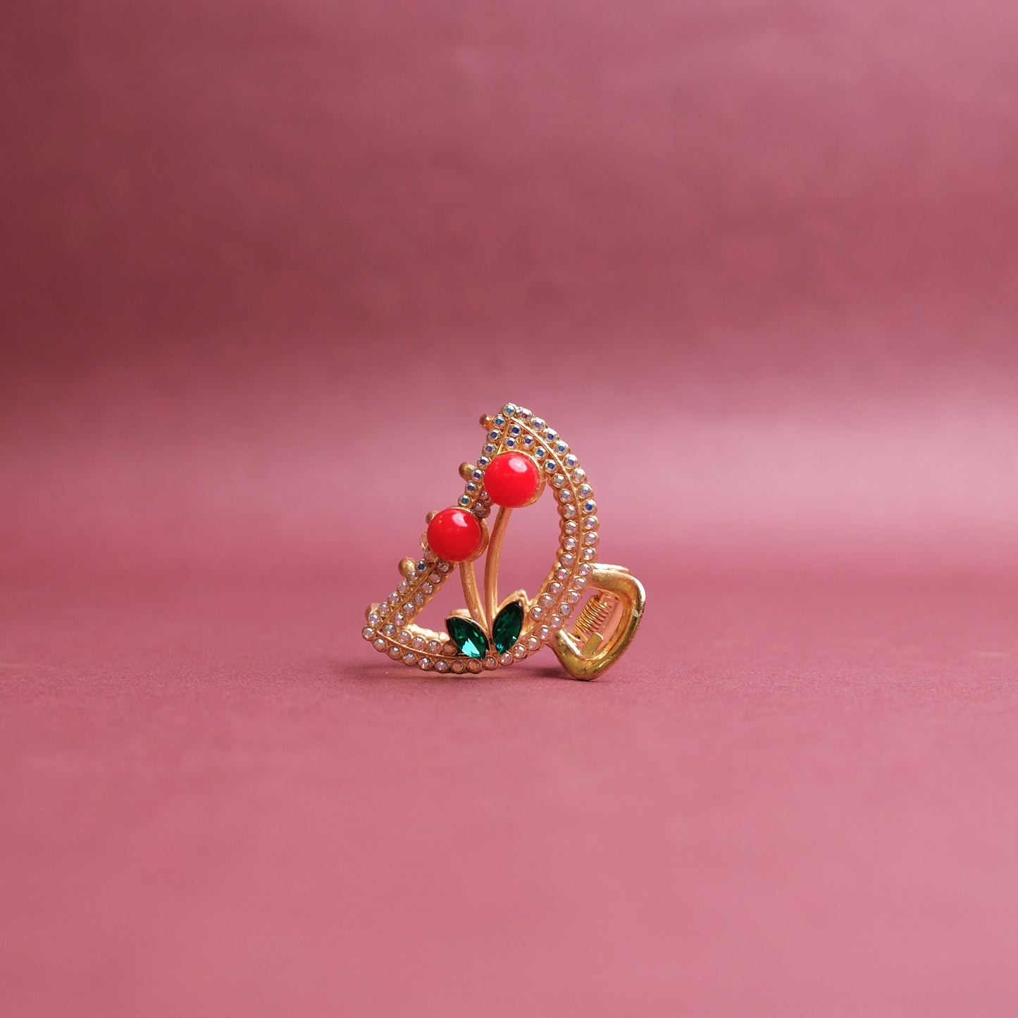 Golden Small Metal Hair Claw Clip – Cherry Stone & Crystal Accents, Combo Deal