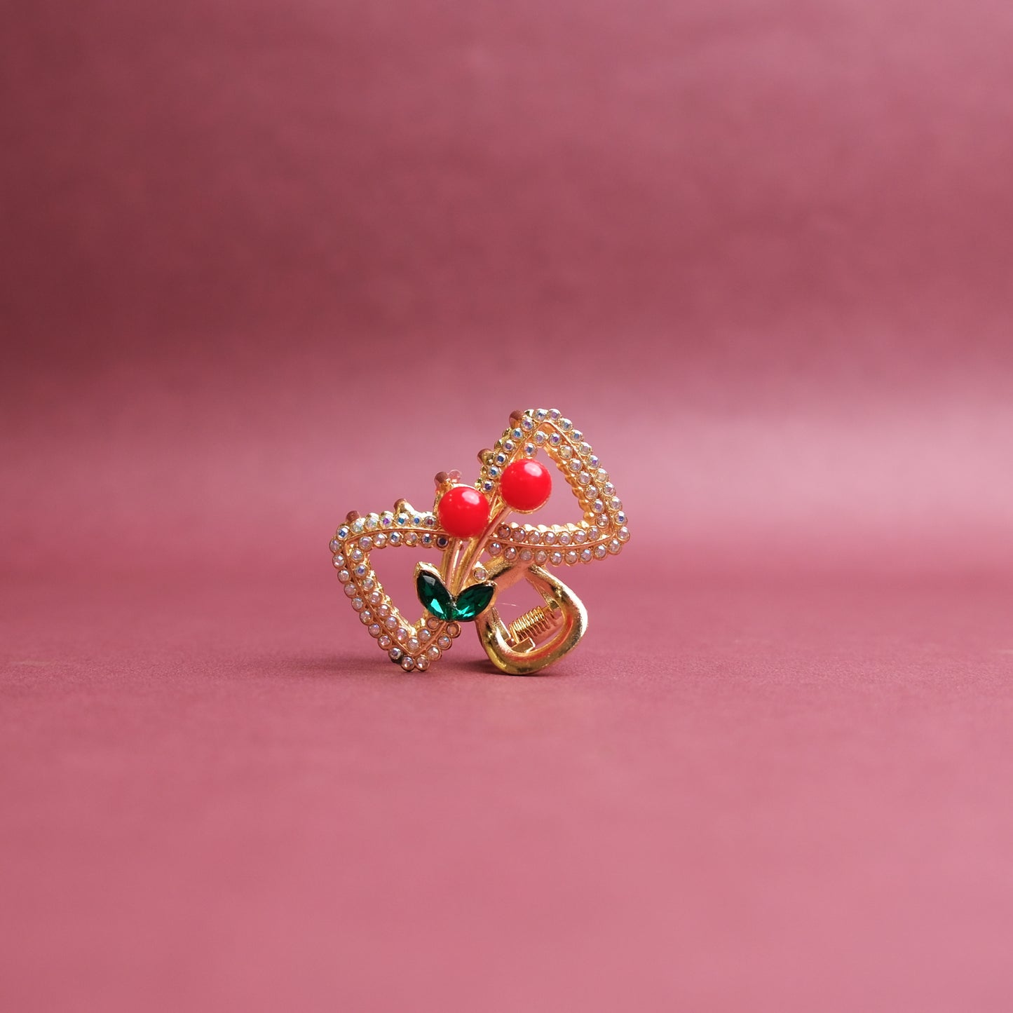 Golden Small Metal Hair Claw Clip – Cherry Stone & Crystal Accents, Combo Deal