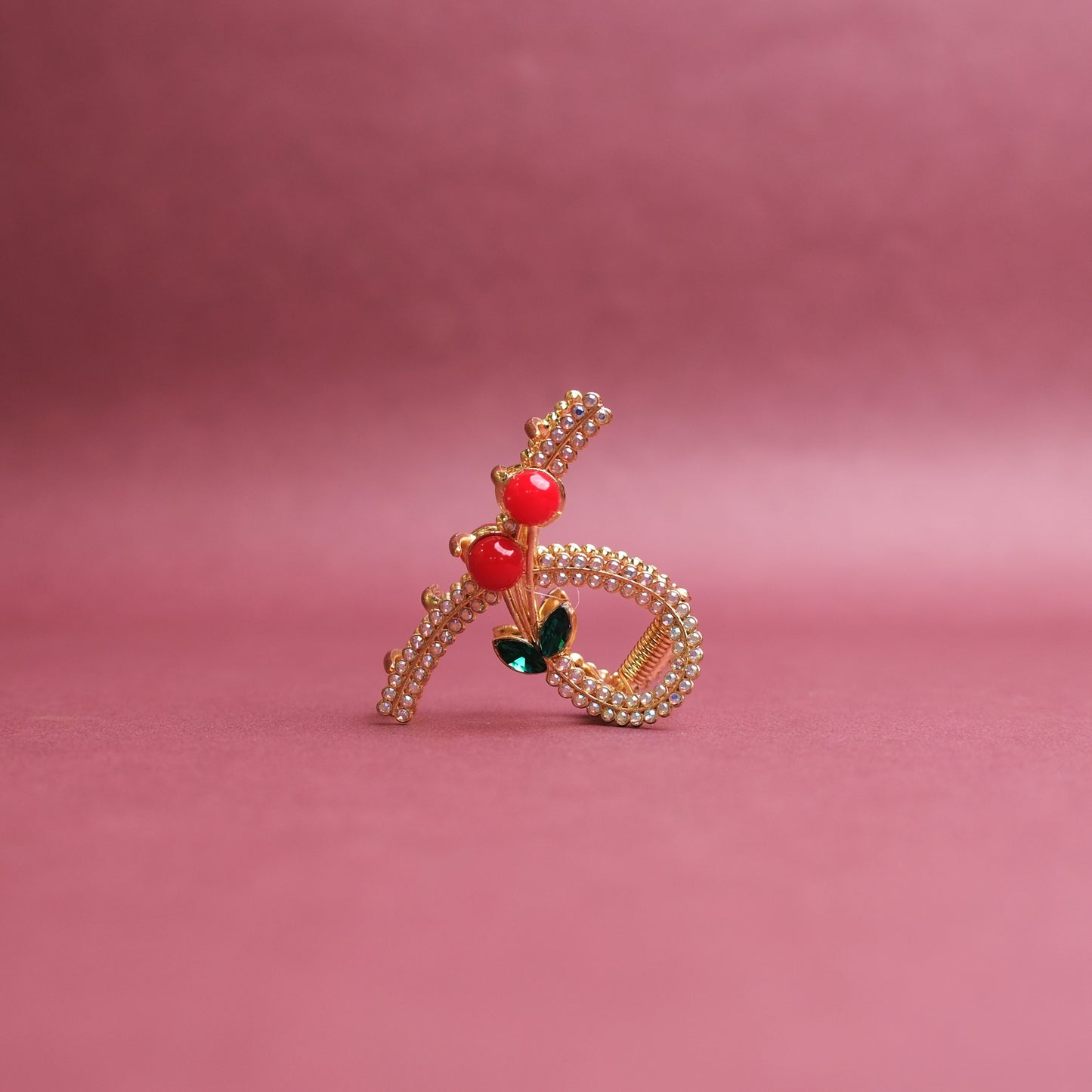 Golden Small Metal Hair Claw Clip – Cherry Stone & Crystal Accents, Combo Deal