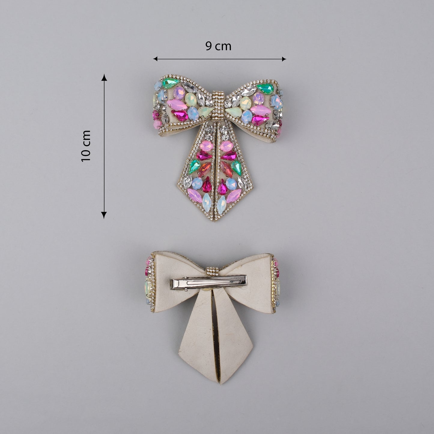 Embellished Multi-Coloured Stone Hair Bow Clip – Designed for Statement Styling