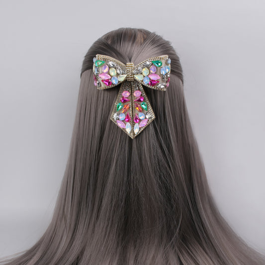Embellished Multi-Coloured Stone Hair Bow Clip – Designed for Statement Styling