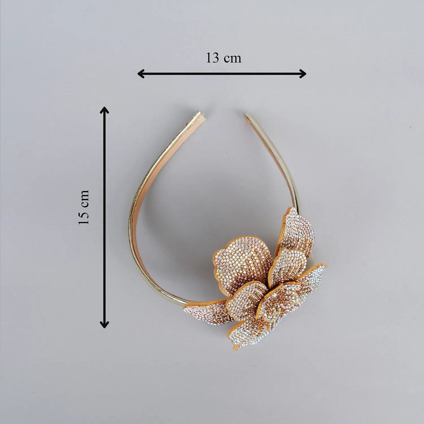 Handmade Embellished Flower Hairband – Golden Rhinestone Finish