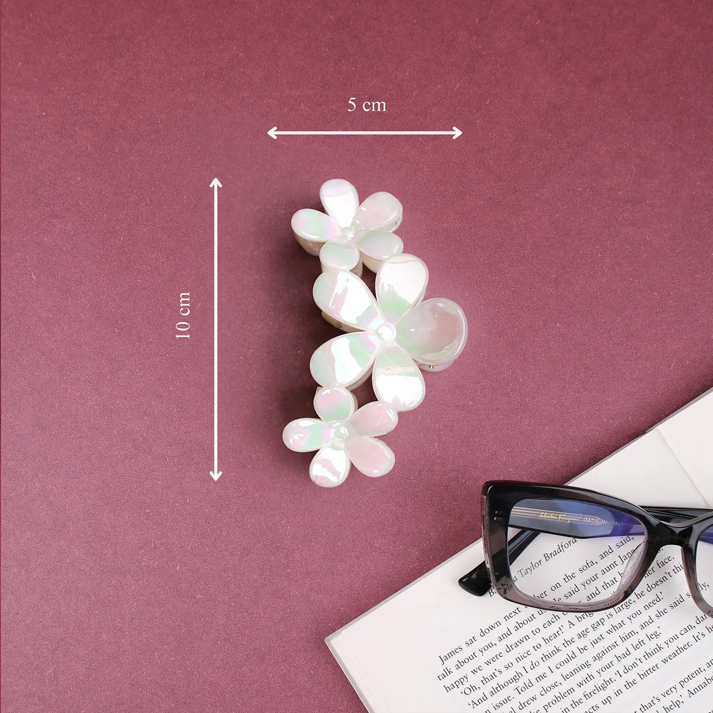 Large Korean Grade Nacre Finish Hair Clutcher – Floral Hair Claw Clip, Combo Deal