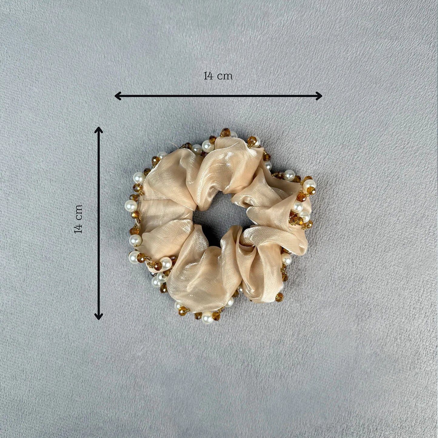Organza Scrunchie with Pearls & Beads – Medium Embellished Ruffle Hair Tie