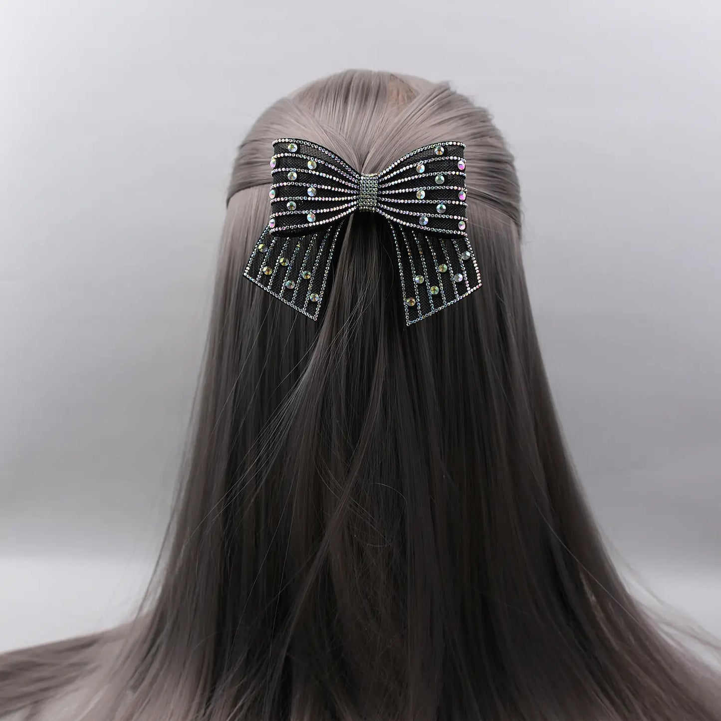 Embellished Small Hair Bow – Rhinestone Stiff Tissue Net Clip