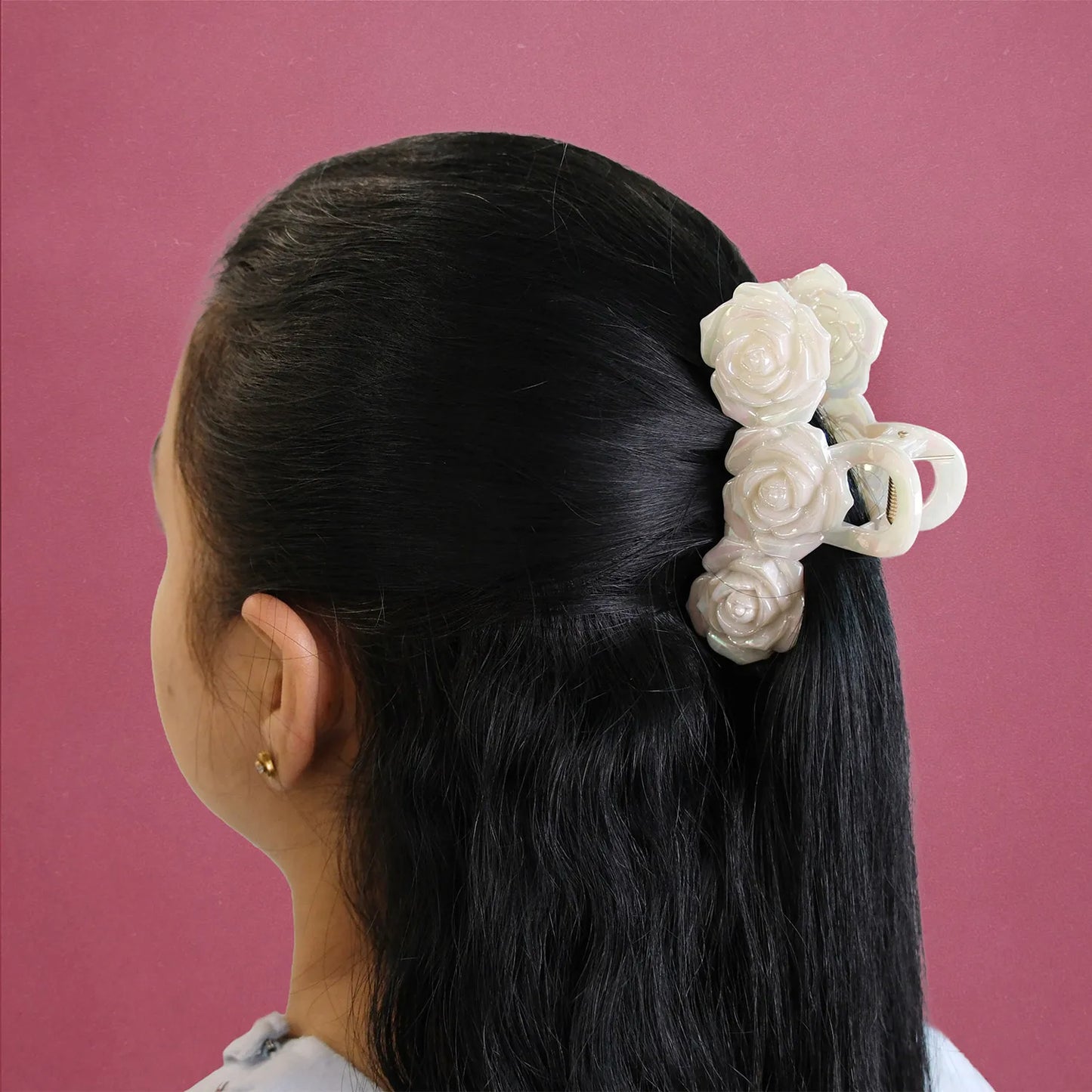Large Korean Grade Nacre Finish Hair Clutcher – Floral Hair Claw Clip, Combo Deal