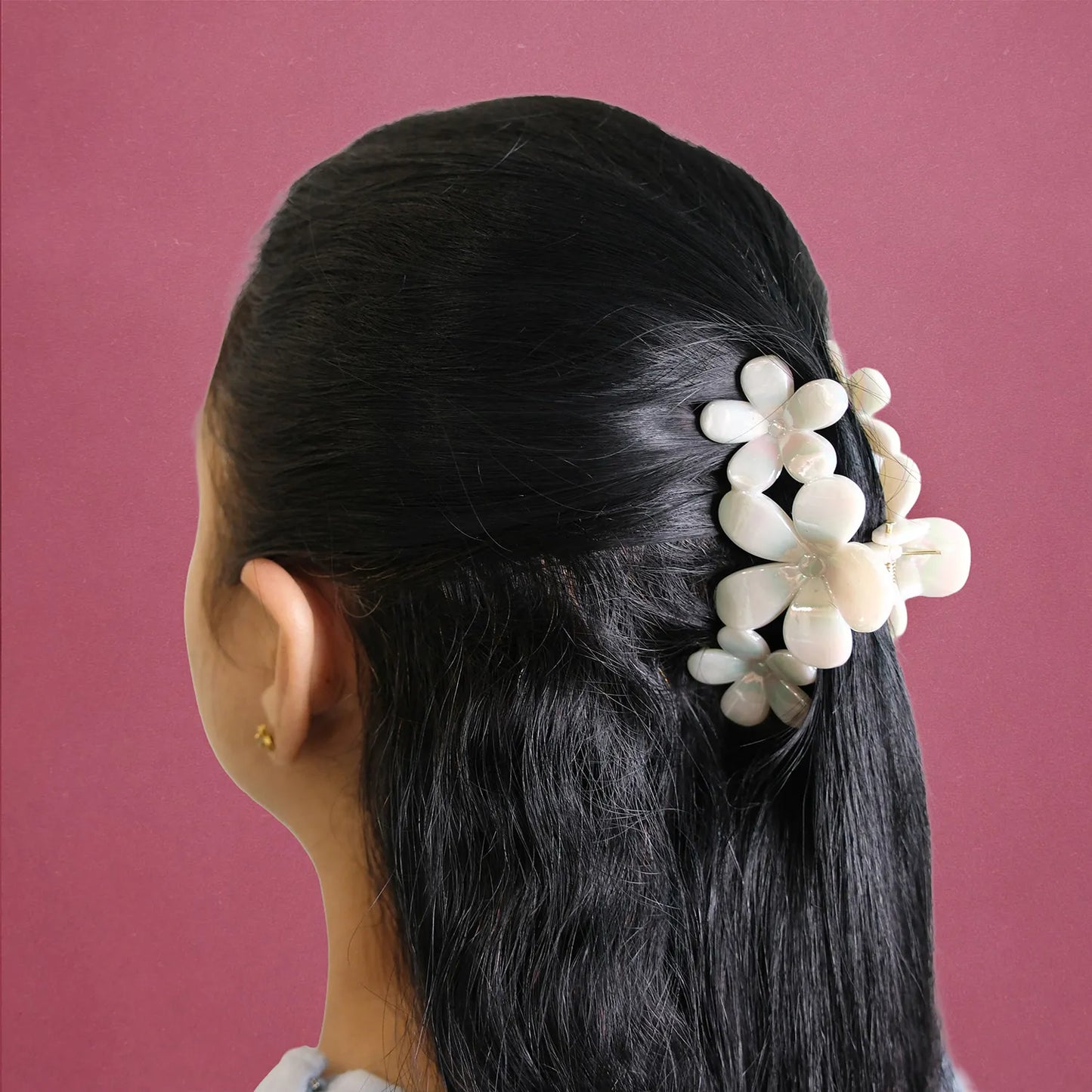Large Korean Grade Nacre Finish Hair Clutcher – Floral Hair Claw Clip, Combo Deal