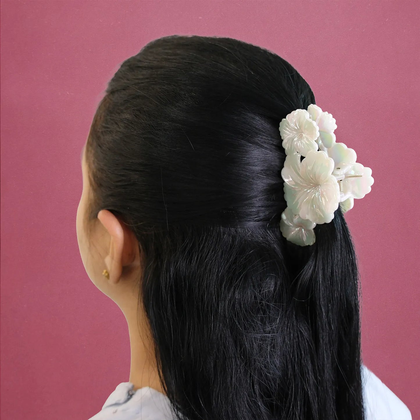 Large Korean Grade Nacre Finish Hair Clutcher – Floral Hair Claw Clip, Combo Deal