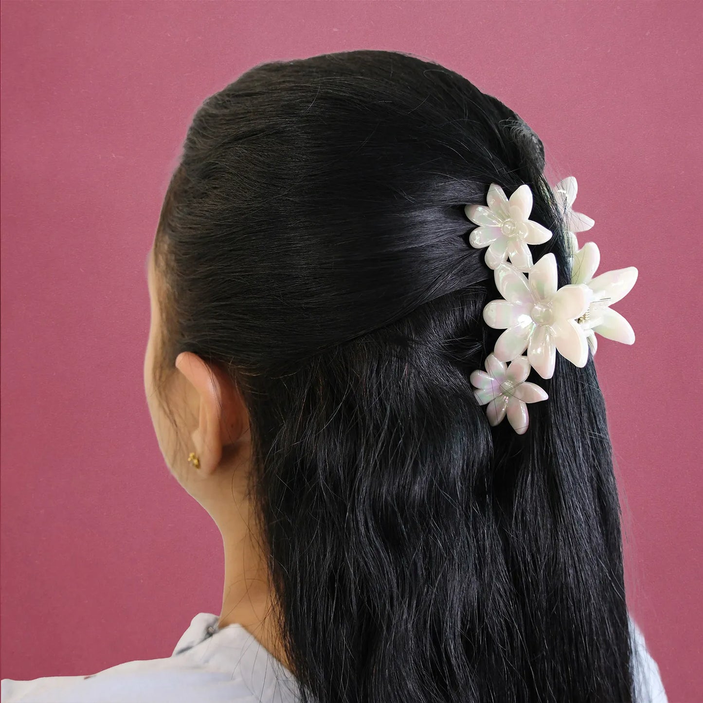 Large Korean Grade Nacre Finish Hair Clutcher – Floral Hair Claw Clip, Combo Deal