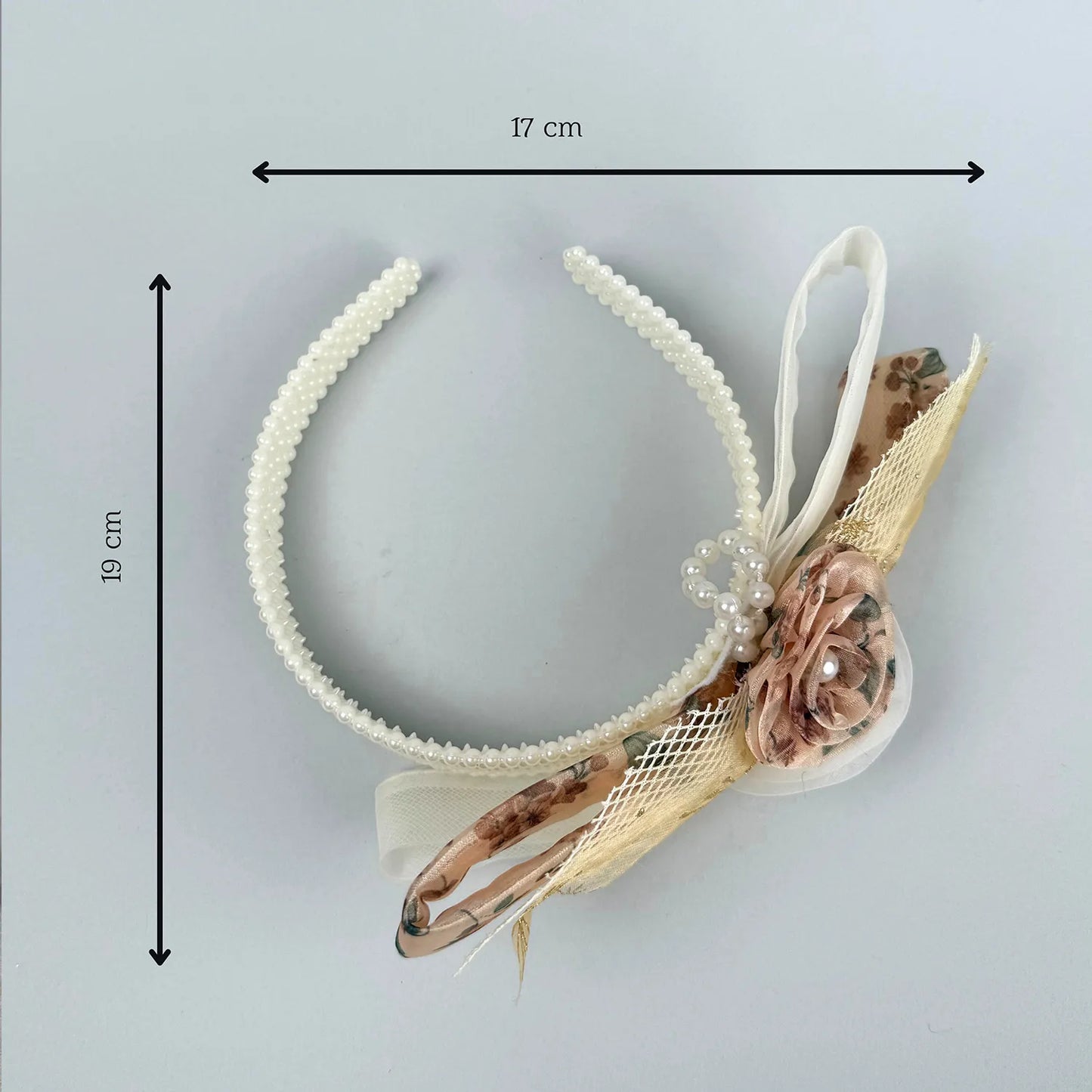 Handmade Dual-Tone Rose Fascinator Hairband with Pearl & Net Detailing