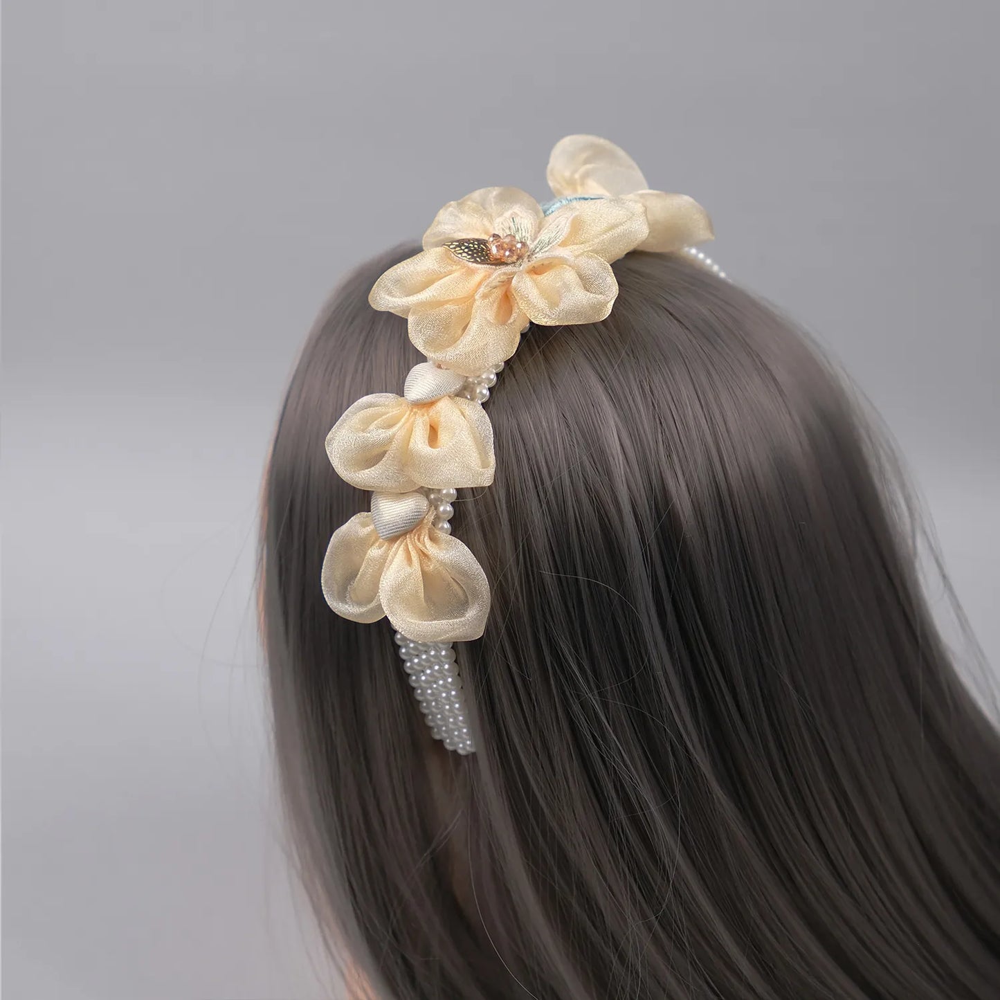 Handmade Fascinator Hairband – Pearl Base with Floral Embellishments