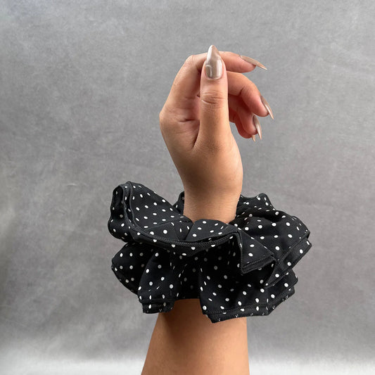 Double Layered Polka Scrunchie – Satin Ruffle Hair Tie