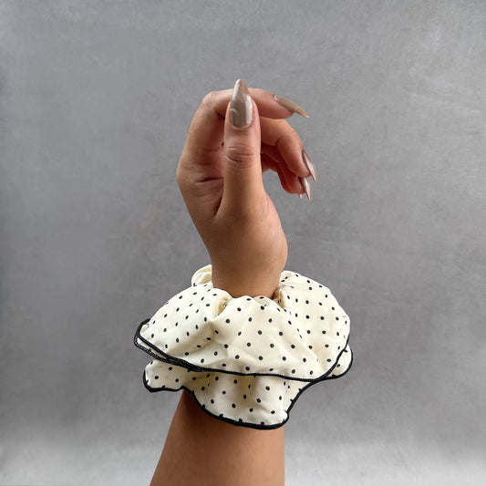Double Layered Polka Scrunchie – Satin Ruffle Hair Tie