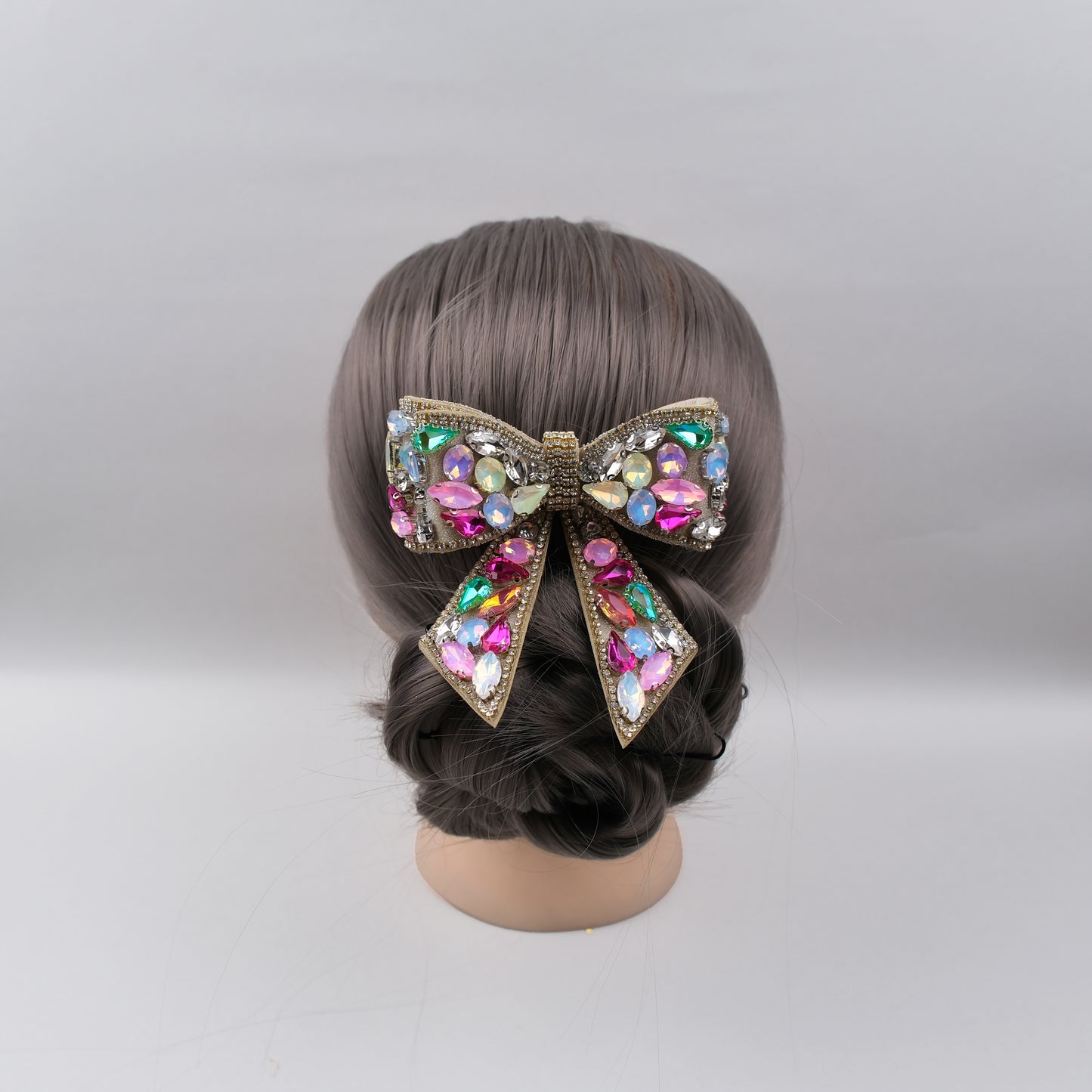 Embellished Multi-Coloured Stone Hair Bow Clip – Designed for Statement Styling