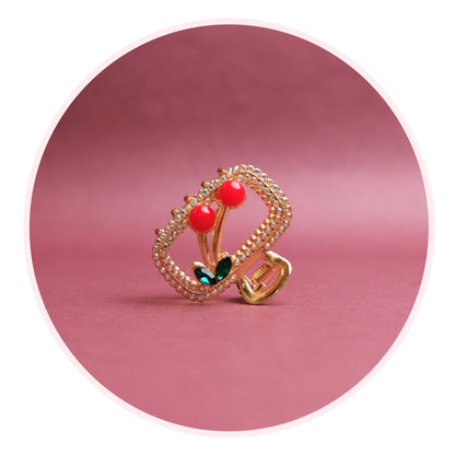 Golden Small Metal Hair Claw Clip – Cherry Stone & Crystal Accents, Combo Deal
