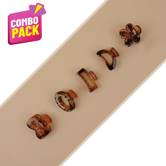 Small Amber Brown Hair Claw Clip – Shell Finish, Combo Pack of 5