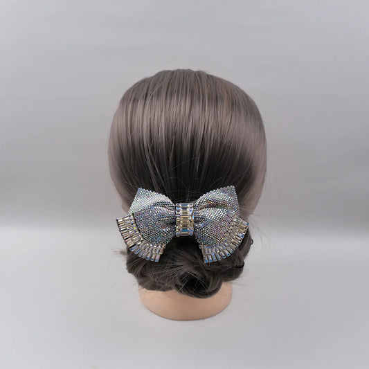 Crystal-Embellished Hair Bow Clip – Elegant Festive Accessory