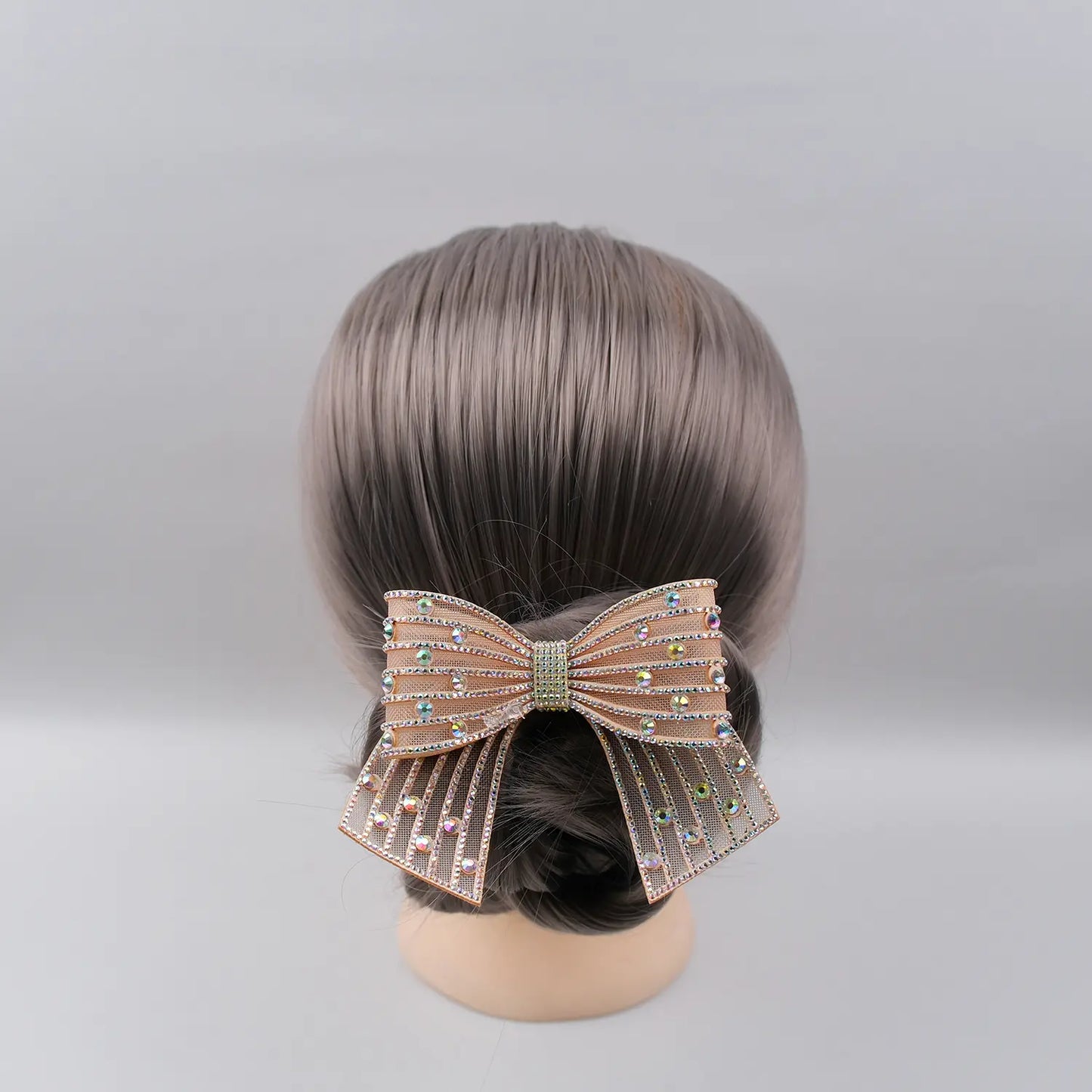 Embellished Small Hair Bow – Rhinestone Stiff Tissue Net Clip