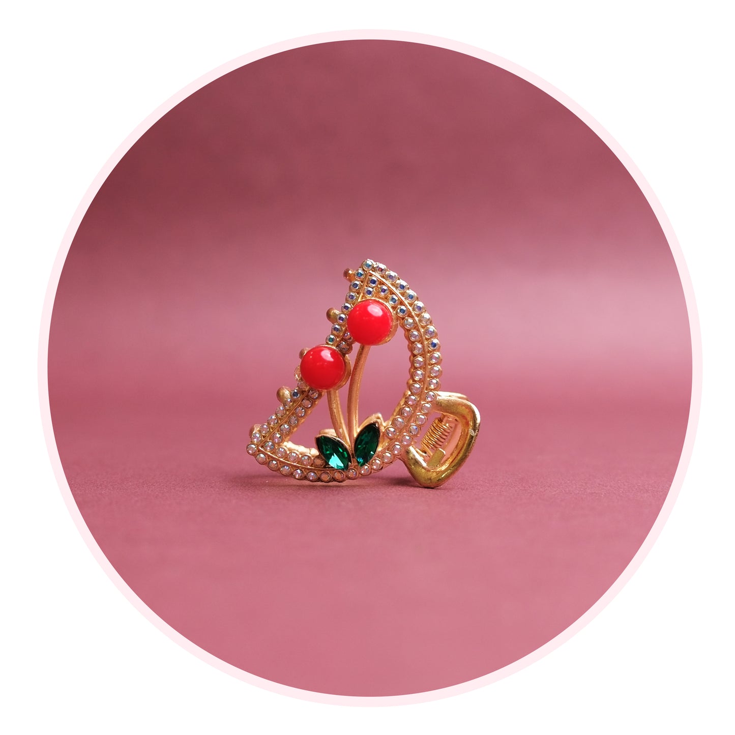 Golden Small Metal Hair Claw Clip – Cherry Stone & Crystal Accents, Combo Deal