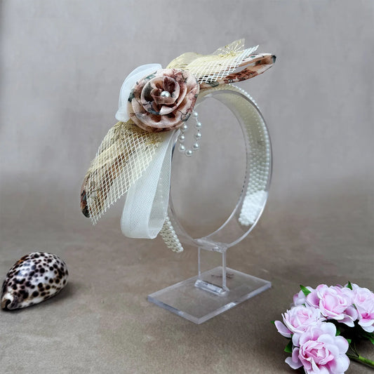 Handmade Dual-Tone Rose Fascinator Hairband with Pearl & Net Detailing