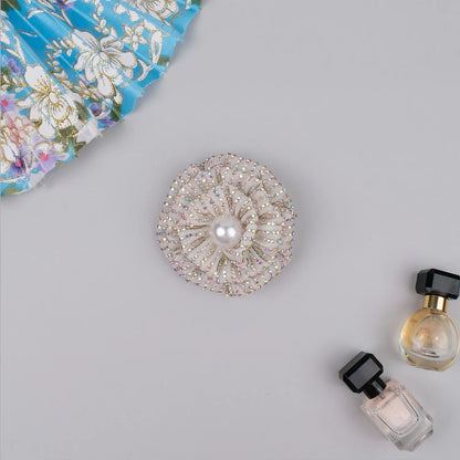 Hand-Embellished Floral Rhinestone Hair Clip with Pearl Center – Georgette Base