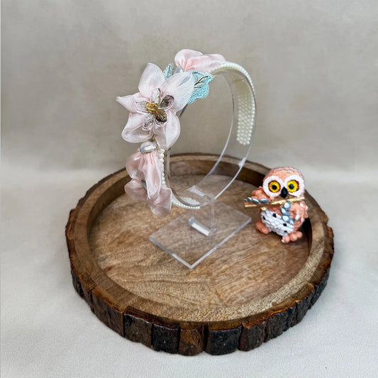 Handmade Fascinator Hairband – Pearl Base with Floral Embellishments