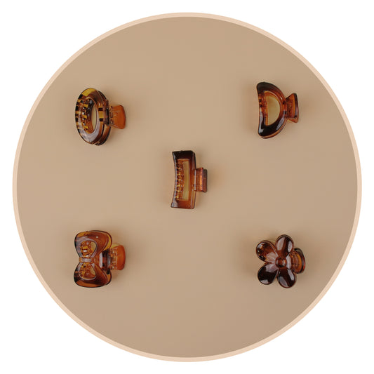 Small Amber Brown Hair Claw Clip – Shell Finish, Combo Pack of 5