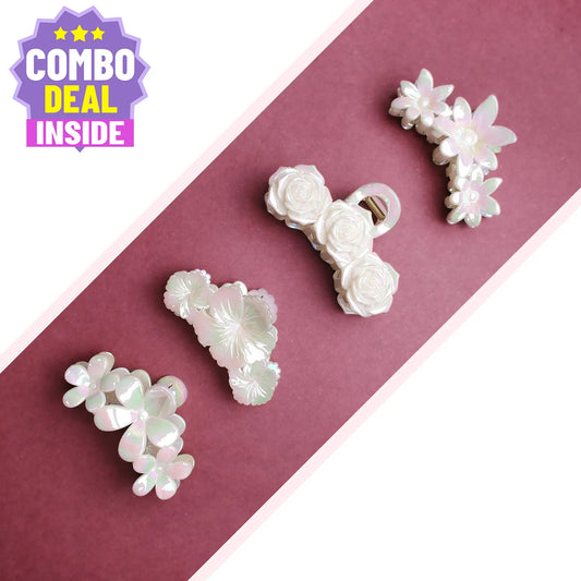 Large Korean Grade Nacre Finish Hair Clutcher – Floral Hair Claw Clip, Combo Deal