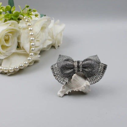 Crystal-Embellished Hair Bow Clip – Elegant Festive Accessory