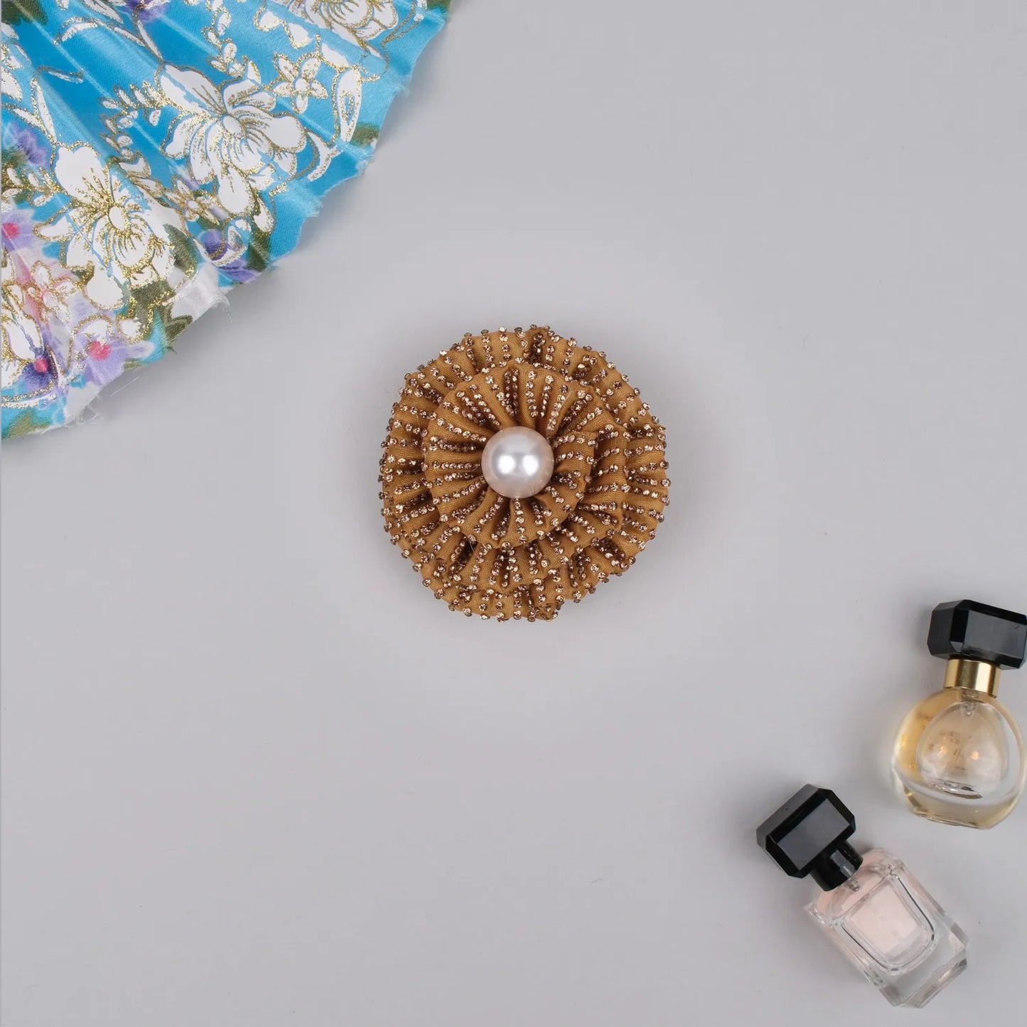 Hand-Embellished Floral Rhinestone Hair Clip with Pearl Center – Georgette Base