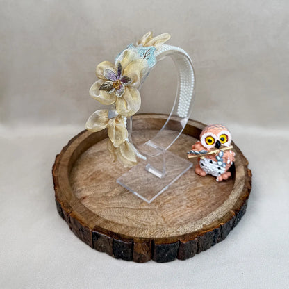 Handmade Fascinator Hairband – Pearl Base with Floral Embellishments