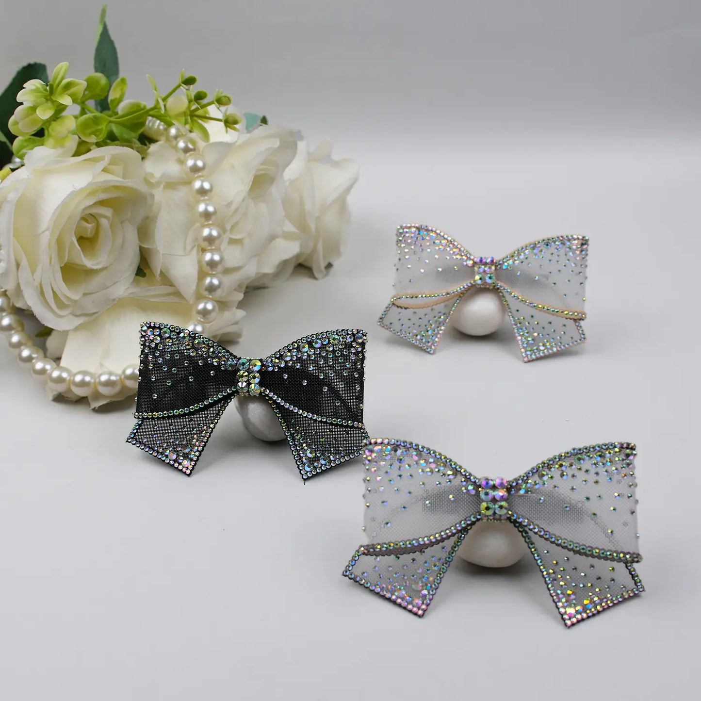 Rhinestone-Embellished Hair Bow Clip – Sparkly Party Hair Accessory