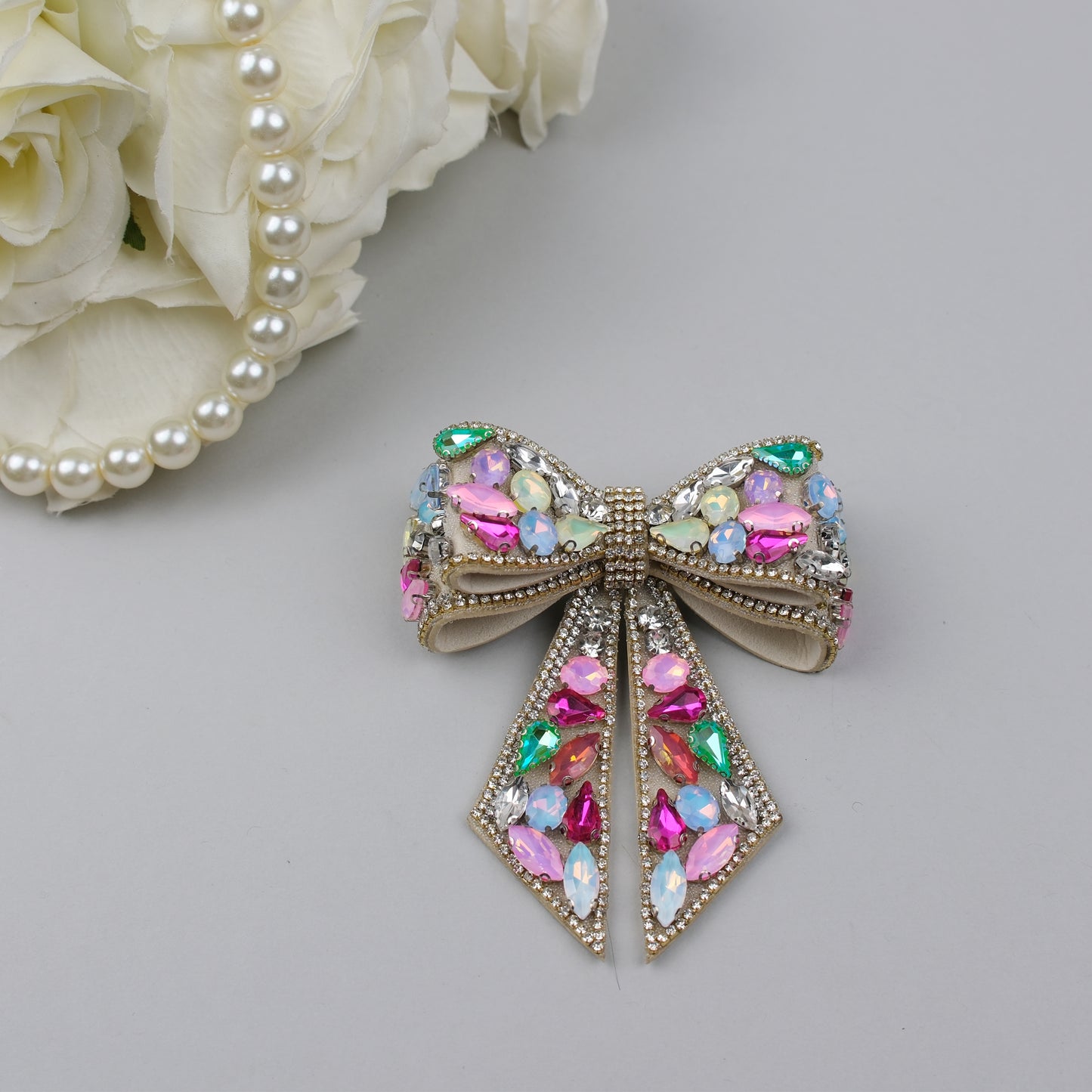 Embellished Multi-Coloured Stone Hair Bow Clip – Designed for Statement Styling