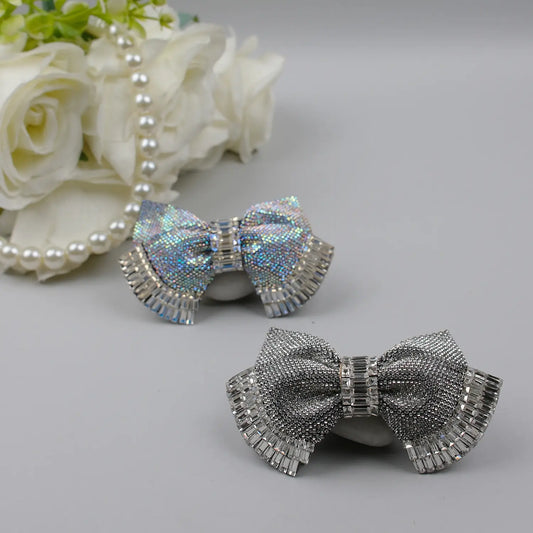 Crystal-Embellished Hair Bow Clip – Elegant Festive Accessory