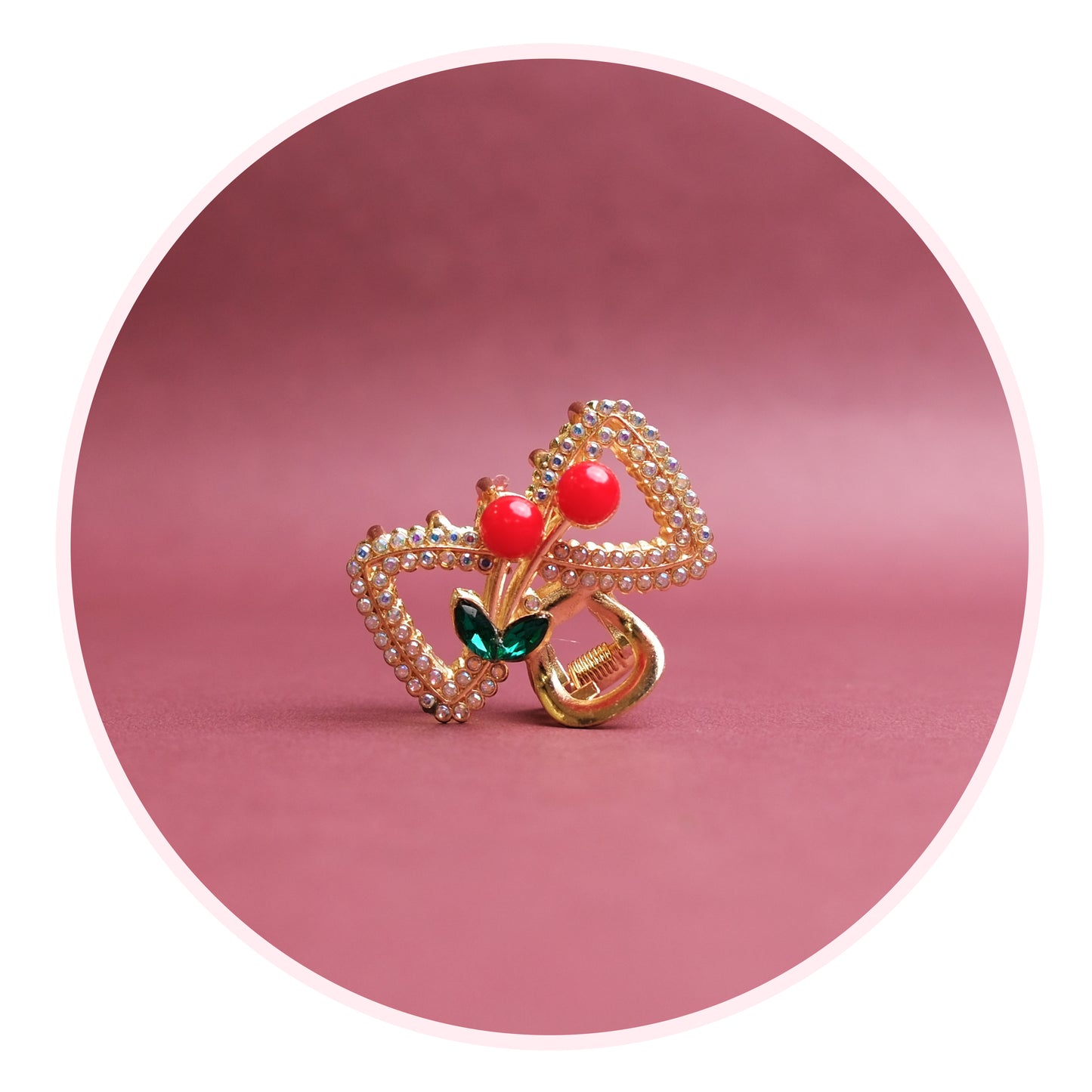 Golden Small Metal Hair Claw Clip – Cherry Stone & Crystal Accents, Combo Deal