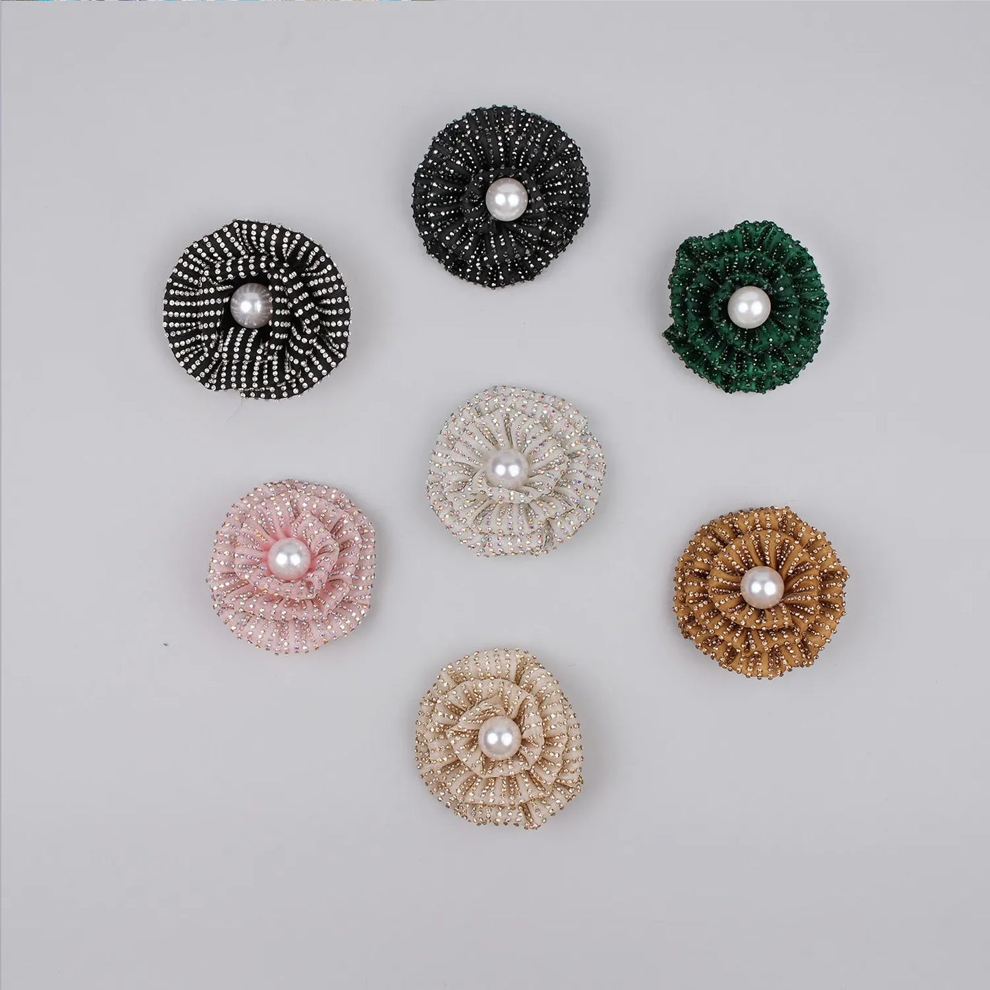 Hand-Embellished Floral Rhinestone Hair Clip with Pearl Center – Georgette Base