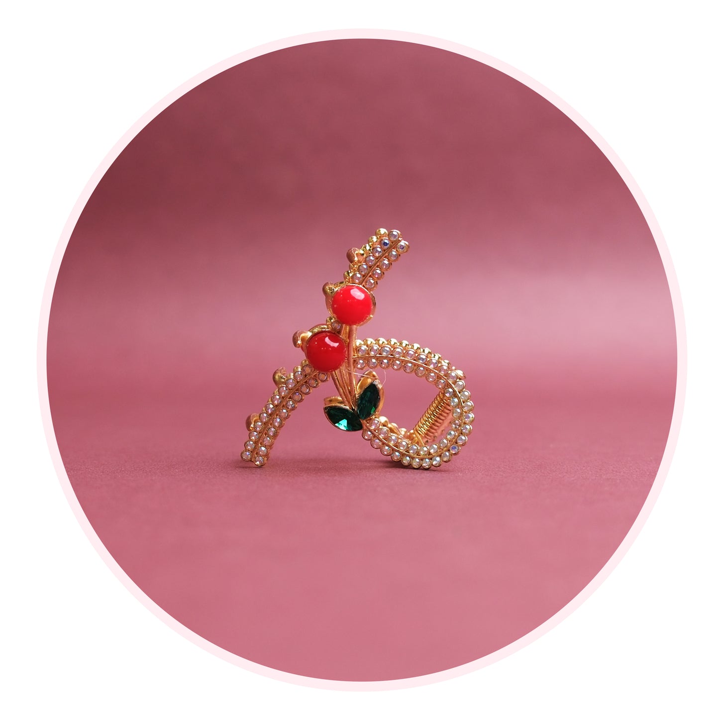 Golden Small Metal Hair Claw Clip – Cherry Stone & Crystal Accents, Combo Deal