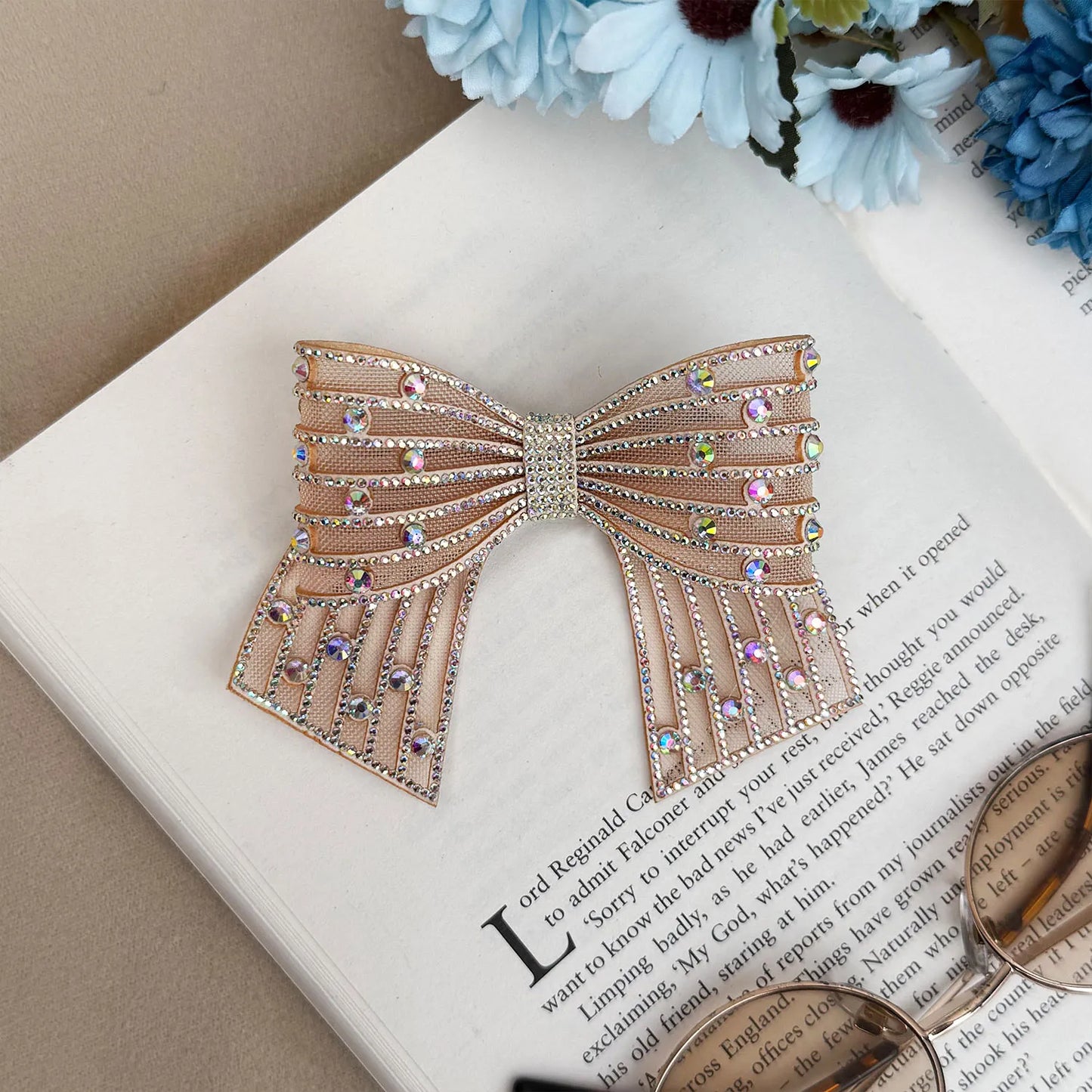 Handmade Embellished Small Hair Bow – Rhinestone Stiff Tissue Net Clip