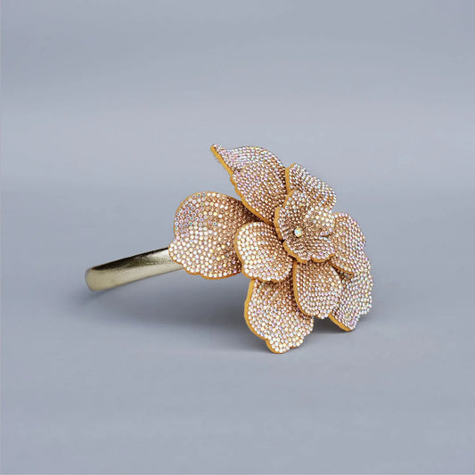 Handmade Embellished Flower Hairband – Golden Rhinestone Finish