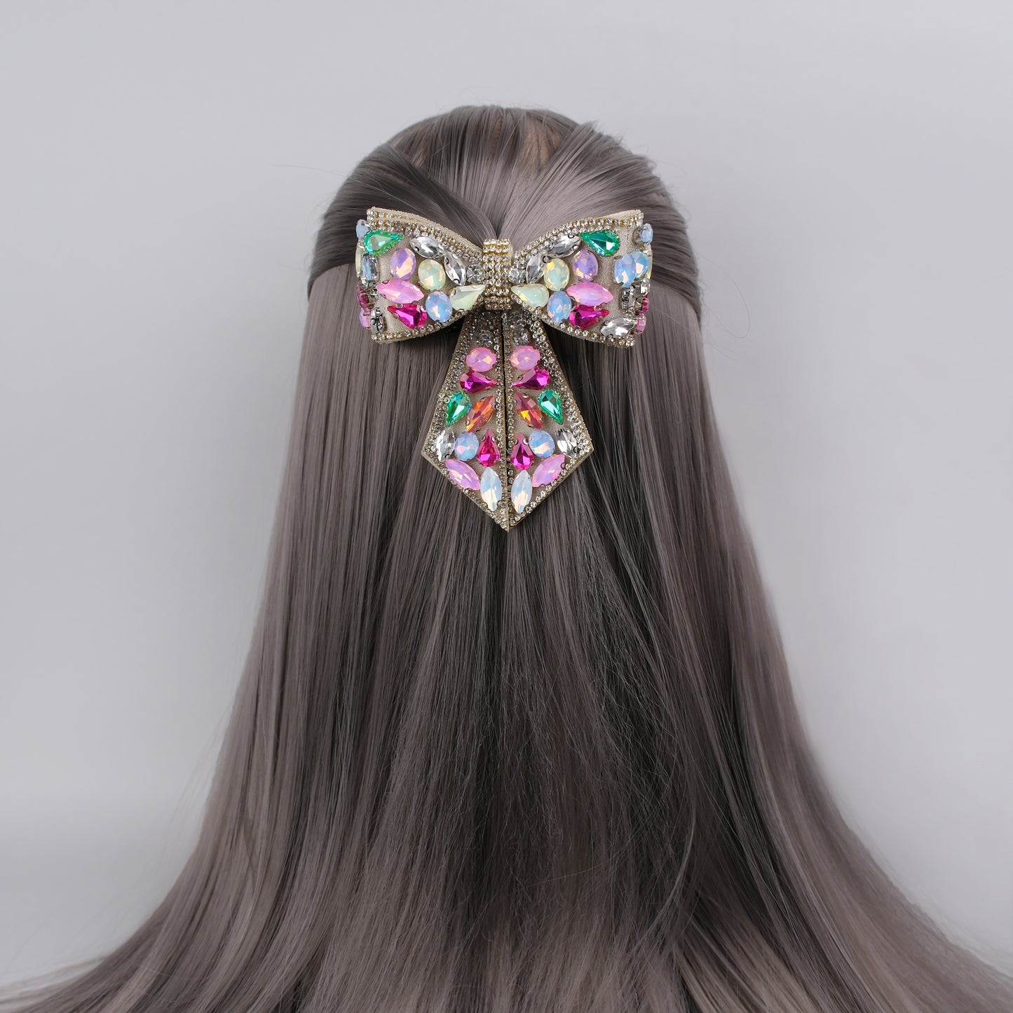 Embellished Multi-Coloured Stone Hair Bow Clip – Designed for Statement Styling
