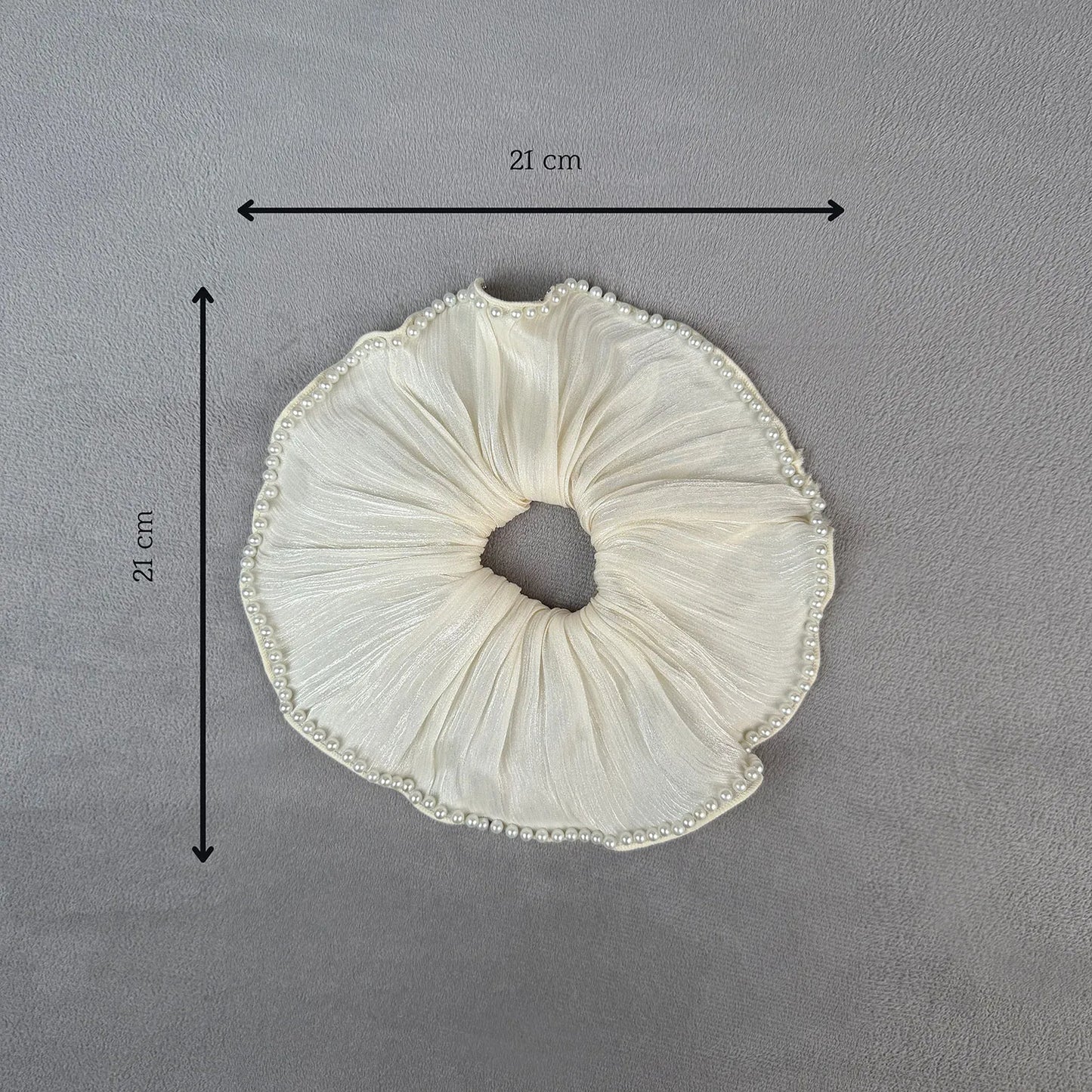 Silk Satin Pearl Scrunchie – Elegant Ruffle Hair Tie Ponytail Holder