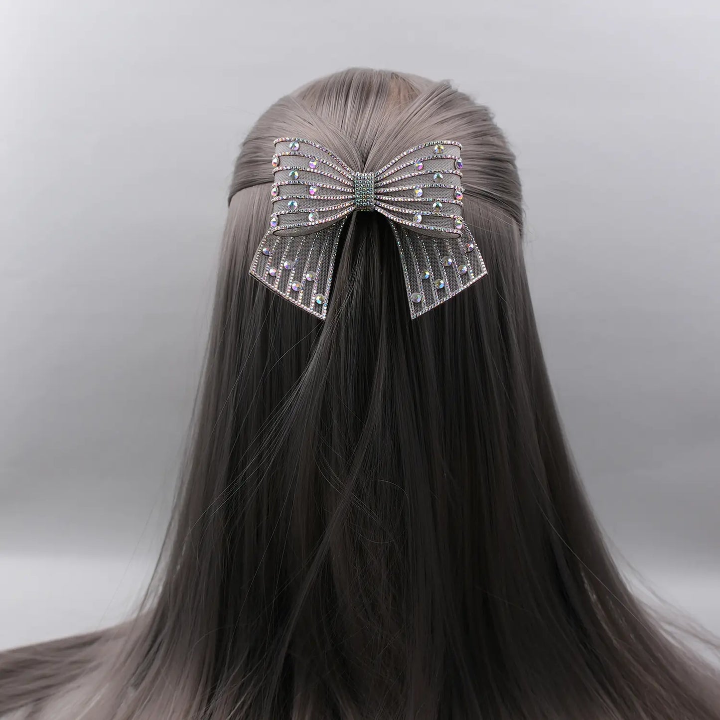 Embellished Small Hair Bow – Rhinestone Stiff Tissue Net Clip